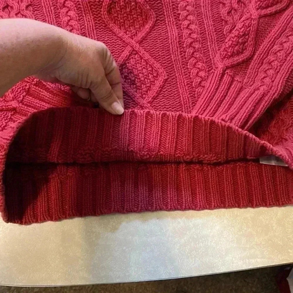 Vintage Eddie Bauer Womens Sweater Cable Knit‎ Red Fisherman Cowl V Neck Sz PS - Picture 6 of 11